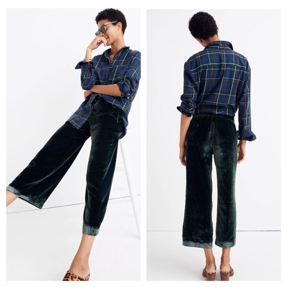 MADEWELL | Houston Green Velvet Pull-On Crop Wide Leg Pants Women’s Size Small
